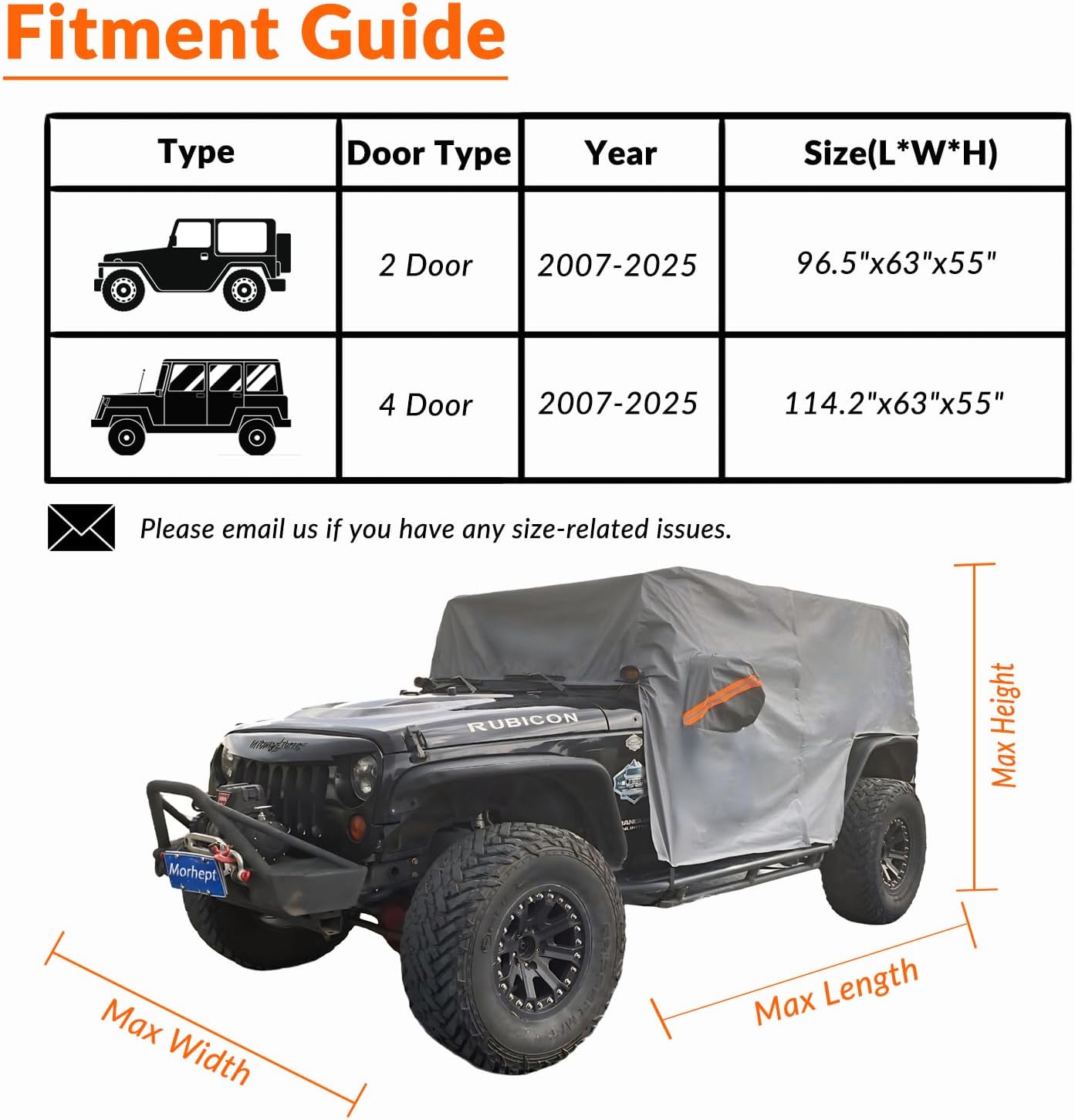 Cab Cover for Jeep Wrangler JK JL 4 Door 2007-2025, Waterproof Wrangler Rain Cover with Driver Door Zipper Soft Inner Liner All Weather Snow Rain UV Protection