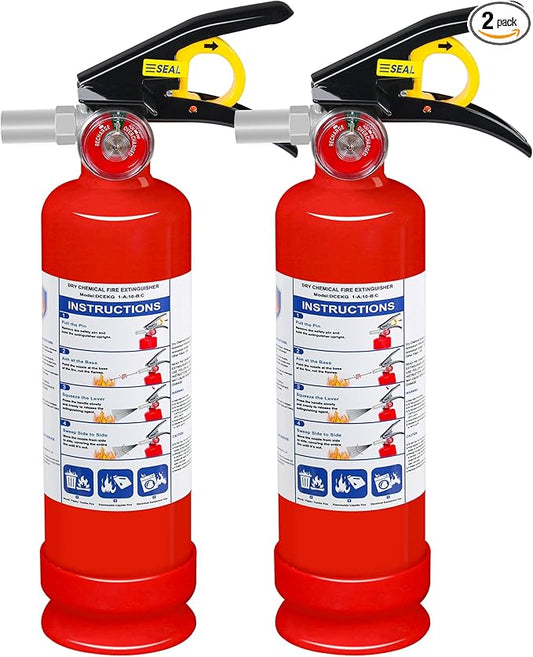 2 Pack ABC Dry Chemical Fire Extinguisher, 2.5 lb 1A:10B:C Rated - Quick-Release Handle, Compact Portable Fire Safety Gear for Home Vehicle Boat RV Kitchen Grill