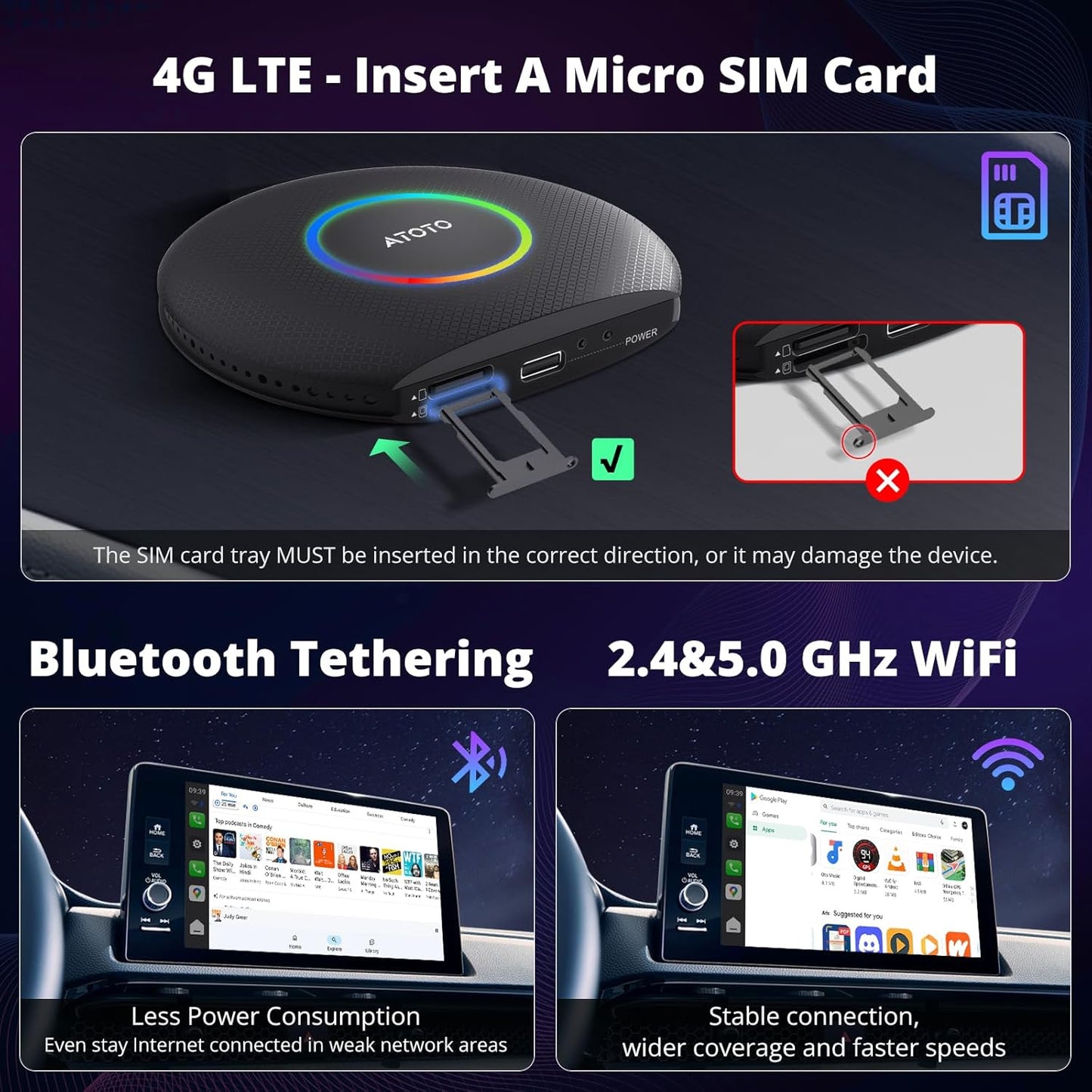 CB6 CarPlay AI Box & Android AI Box, Wireless CarPlay/AndroidAuto Adapter, Plug & Play CarWave Car Smart Box with AI DriveChat, GPS Track, Android 13, 2 BT, 4G LTE, 8G+128G, Black