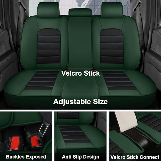 Full Set Car Seat Covers for GMC Sierra 1500/2500/3500 Denali SLT AT4 AT4X Base Seat Covers 2008-2025, Waterproof Premium Nappa Leather Seat Protectors(Luxury 5 Seats/Black&Green)