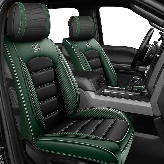 Full Set Car Seat Covers for GMC Sierra 1500/2500/3500 Denali SLT AT4 AT4X Base Seat Covers 2008-2025, Waterproof Premium Nappa Leather Seat Protectors(Standard 5 Seats/Black&Green)