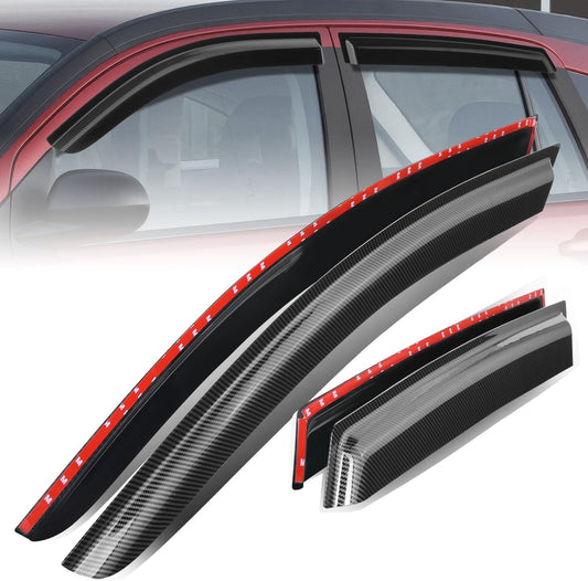Auto Dynasty Set of 4 Carbon Fiber Pattern Window Visors Compatible with 2007 2008 2009 2010 2011 2012 Dodge Calibe, Tape-On Rain Guards Shield Vent Shade Deflector Glossy Black