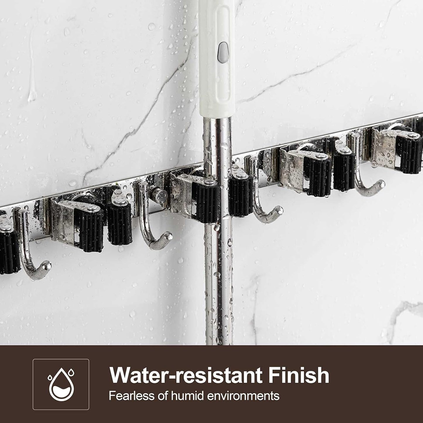 Broom Holder Wall Mount, Stainless Steel Broom Hanger Wall Mount, Heavy Duty Mop and Broom Holder Tool Racks Utility Hooks for Laundry Room Garden Garage, Grey (5 Racks and 4 Hooks)