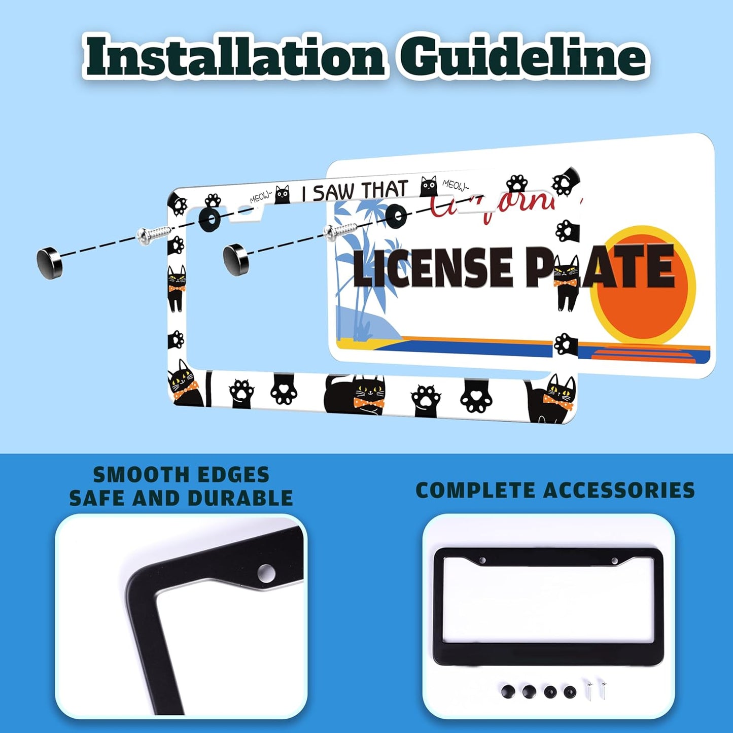 Cat License Plate Frame I Saw That Cat License Plate Holder Paw Animal for Front or Rear Car Tags Stainless Steel Funny Car Decoration with Screws 6.3 X 12.2 in