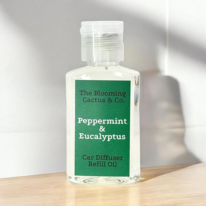 Car Air Freshener Refill Oil - Fragrance Oil Diffuser Refill - Car Diffuser Refill - Reed Diffuser Refill -The Blooming Cactus & Co. - (Peppermint & Eucalyptus)