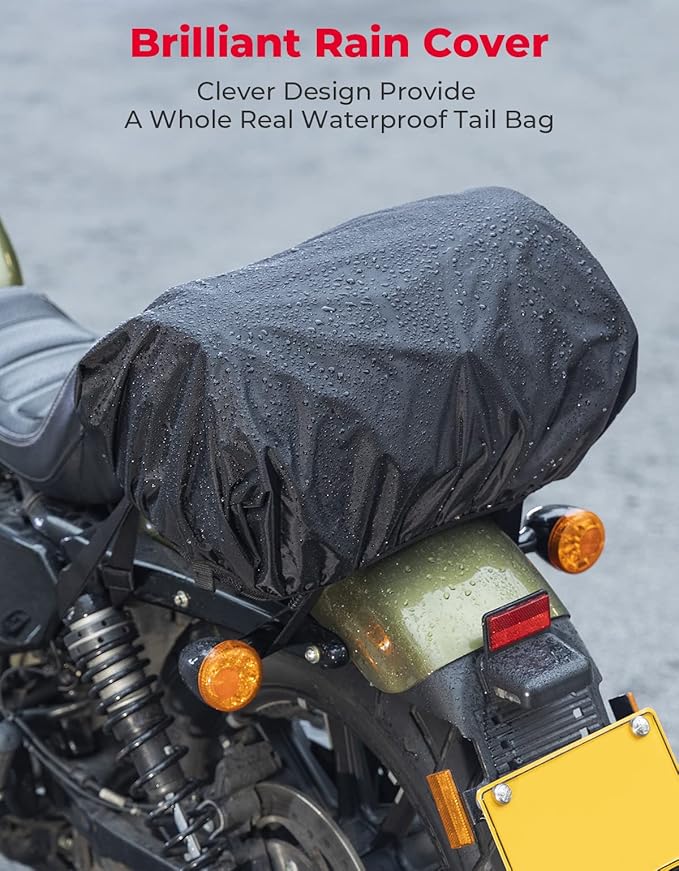 KEMIMOTO Motorcycle Motorcycle Tail Bags 18-20L Expandable Sissy Bar Bag Water-Resistant Rear Seat Roll Luggage Hard Shape with Rain Cover & 4 Straps