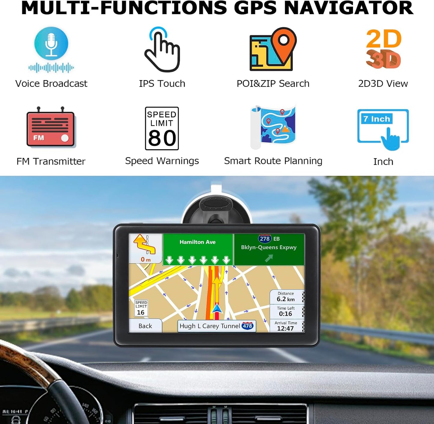 GPS Navigator for Car Truck, GPS Commercial Drivers 2025 Trucker GPS for Semi Truck with 7 in GPS Navigation Systems(Map Free Lifetime Updates), Voice Assist, Speed Limit Warnings
