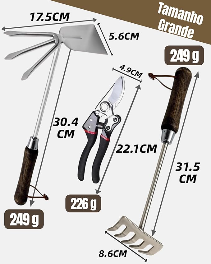 Garden Tool Set, 6PCS Heavy Duty Stainless Steel Gardening Hand Tools with Ropes, Includes Trowel, Transplanter, 2-in-1 Hoe, Pruner & More, Ideal Gardening Gift for Man and Woman (Gift Box Packaging)