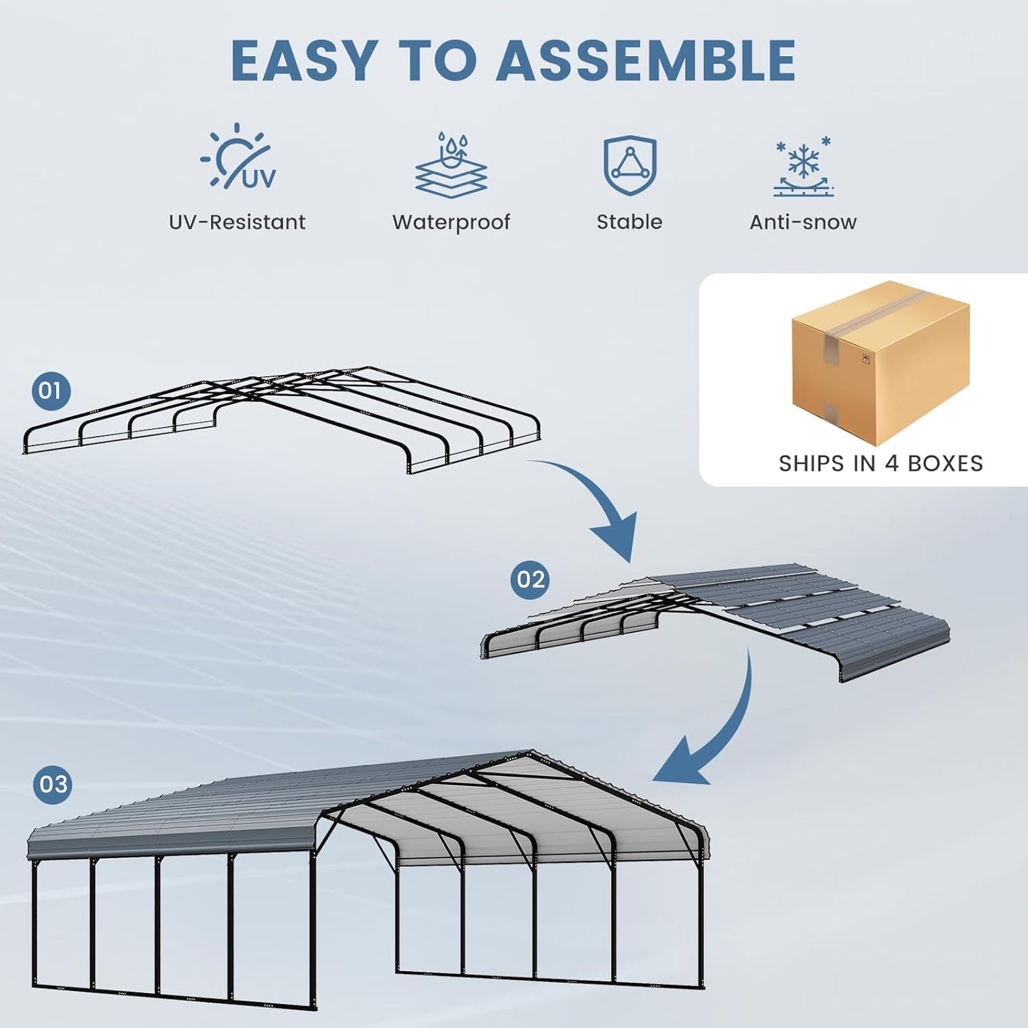 EROMMY 20x20FT Stable Metal Carport, All-Weather Heavy-Duty Carports with Strong Base, Sturdy Car Shed with Galvanized Steel Roof and Frame, Easy Assembly Car Port for 2 Cars, Tractors, Boat, Gray