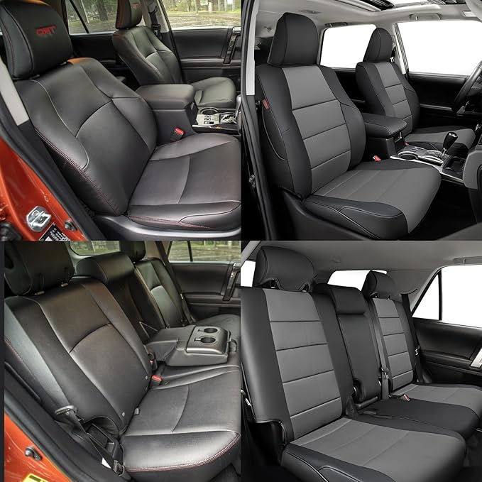 coverdream 4runner Car Seat Covers Full Set for 2025 2026 Toyota 4Runner 5 Seats Pickup Truck Seat Cushion,Fully Covered Luxury Waterproof Leather Seat Protector,Armrest Cover Included(Black & Gray)
