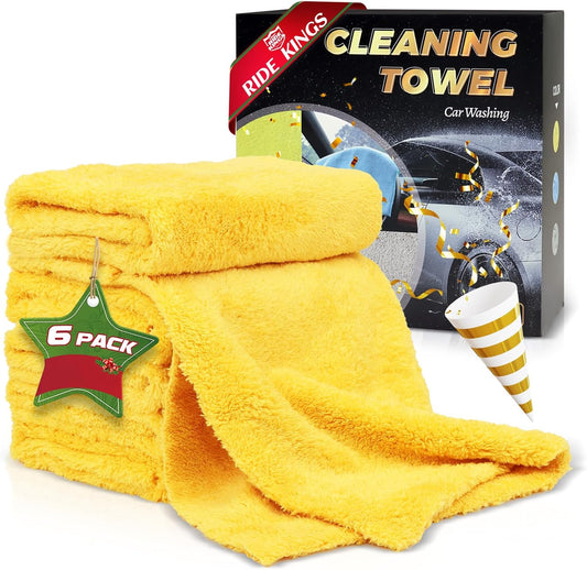 Micro Fiber Towels Car，Coral Fleece Car Wash Cleaning Towel,Endless,Absorbent, Scratch Free,No Lint, Extra Soft,Reusable and Durable,Interior Microfiber Rags 16in x 16in-6 Packs Yellow