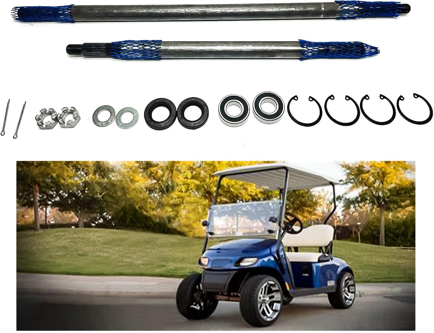 LOSTAR Golf Cart Driver/Passenger Side Rear Axle Shaft with Bearing Seal Kit Compatible with 1994-2013 EZGO TXT Medalist Replacement OEM# 20377G11 20377G12