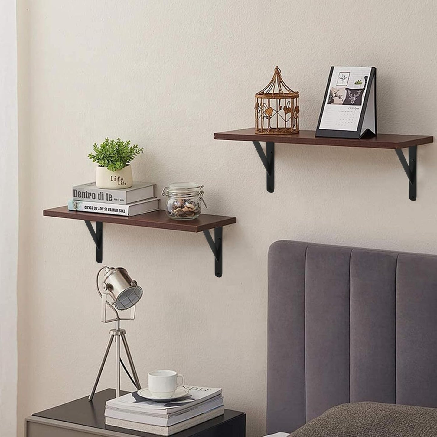 12 Pack L8 x H 6" Black Heavy Duty Shelf Brackets with Screws Metal Shelf Brackets Shelf Support Angle Brackets for Shelves L Brackets Heavy Duty Floating Shelf