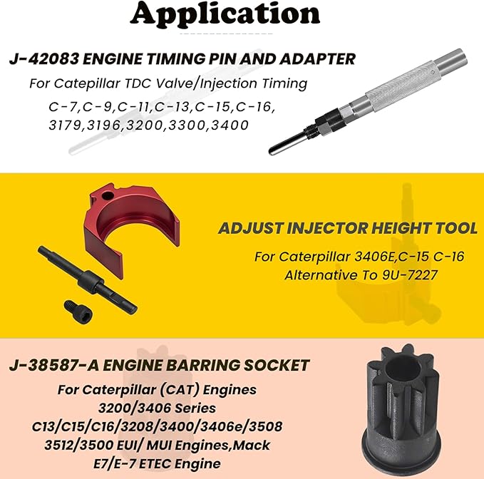 Bentolin J-42083 Automatic Timing Pin Come with 9U-7227 Injector Height Adjustment Gauge Tool w/Engine Barring Socket for Caterpillar CAT 3406E C-15 C-16 (Set of 3)