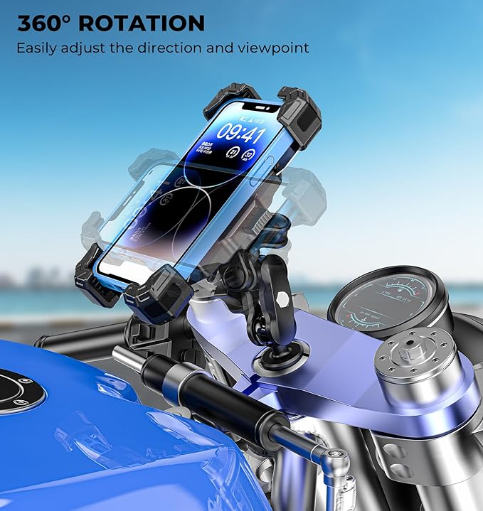 Motorcycle Fork Stem Phone Mount with Vibration Dampener, Motorcycle Cell Phone Holder with Aluminum Alloy Anti-Theft Short Arm, Fit 12mm to 25.4mm Diameter Stem Tubes, for 5.5"-7.2" Phones