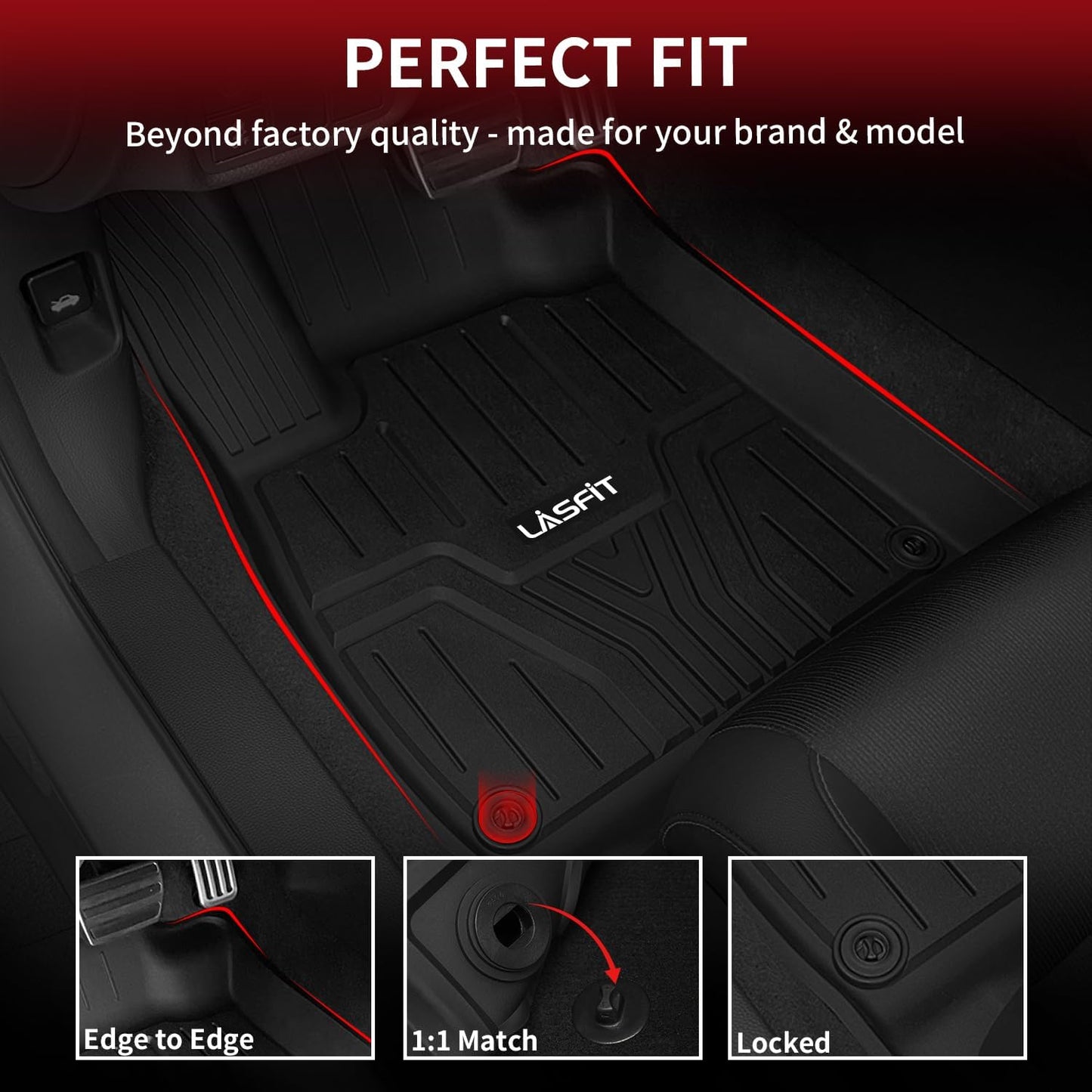 LASFIT Floor Mats for Honda Pilot 2023 2024 2025 (7&8 Seats), All Weather Custom Fit TPE Odorless Anti-Slip Floor Liner 1st & 2nd & 3rd Row, Black