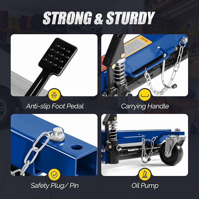 TUFFIOM Car Wheel Dolly Jack Set of 4, Hydraulic 6000-lbs Car Skates, 12'' Wheel Vehicle Positioning Jack, Heavy Duty Rollers with Foot Pedal for Tire Auto Repair Moving, Blue