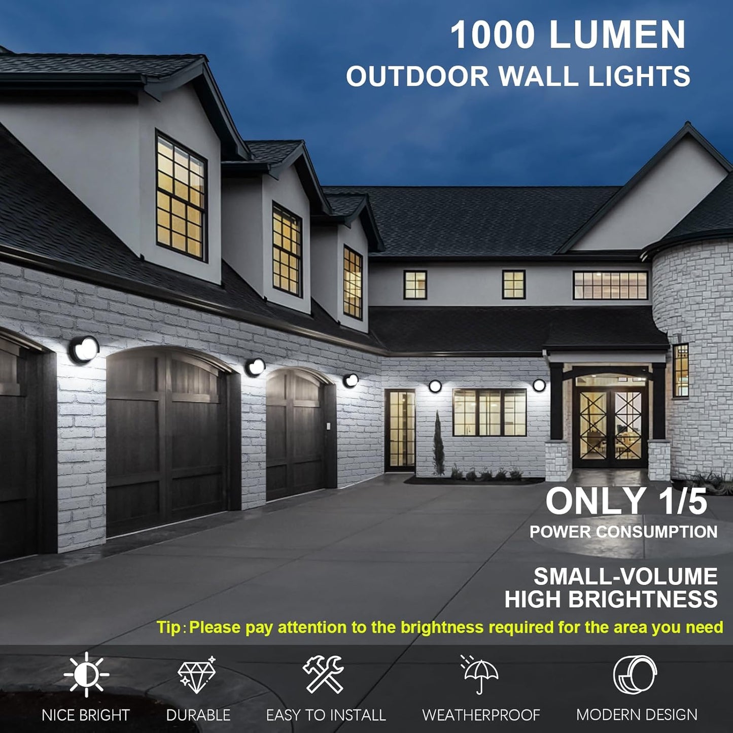 Porch Light Outdoor, 6000K Daylight Small Waterproof Anti Rust LED Wall Lights, 12W Matte Black Modern Wall Mount Exterior Fixtures Circle Cover for Entryway, Front Porch, House