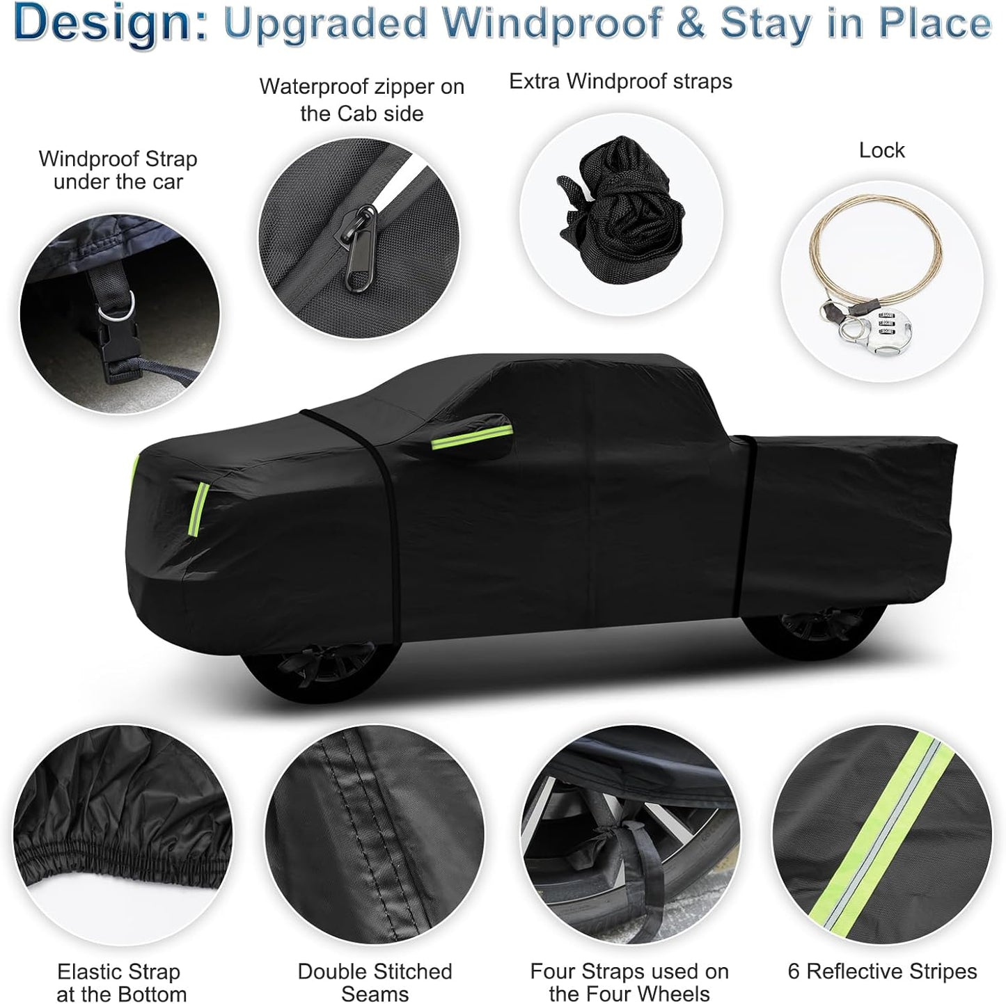 for Chevy Silverado 1500 Crew Cab 6.6 ft. Bed Truck Cover, Waterproof All Weather Car Covers with Zipper Windproof Heavy Duty Protection for 2000-2023 Silverado 1500/GMC Sierra 1500(UP to 241.7‘’L)