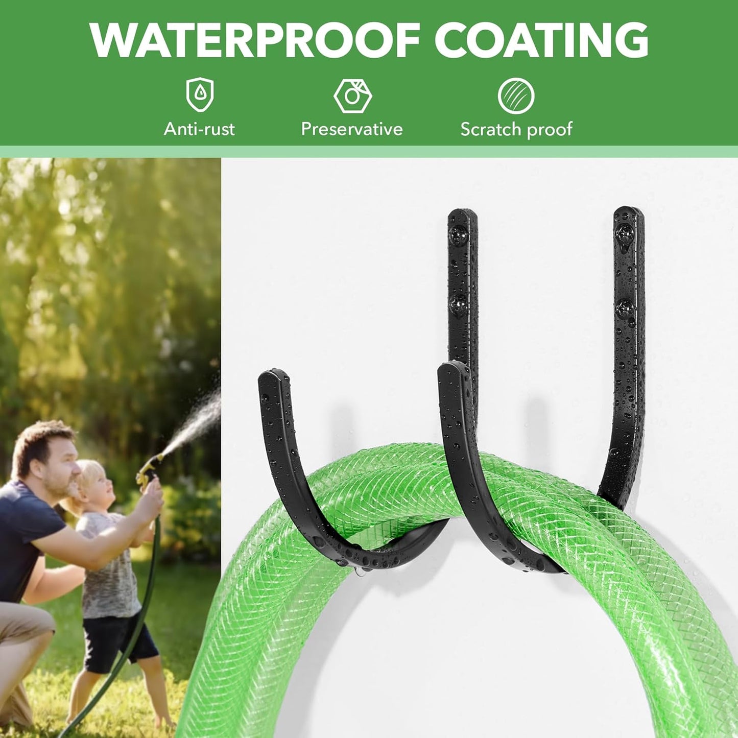 Garden Hose Holder Wall Mount - Aluminum Hose Hanger for Outside, Durable Wall-Mounted Hose Holder for Garden & Outdoor Use（4 Hooks）