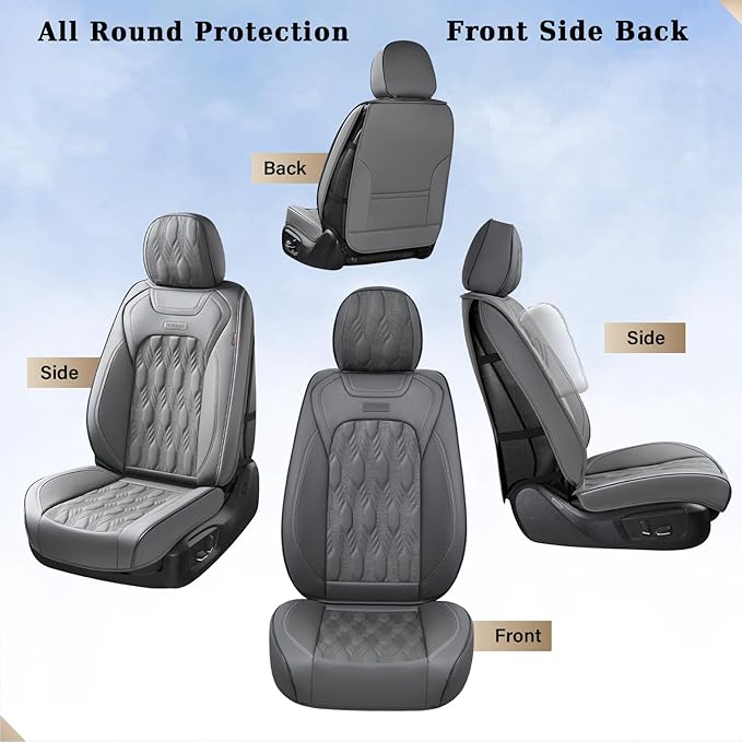 Coverado Car Seat Cover Full Set, Waterproof Front and Back Seat Covers for Cars, 5-Pack Leather Seat Covers, Car Seat Protectors, Driver Seat Cushions Fit for Most Vehicles Gray