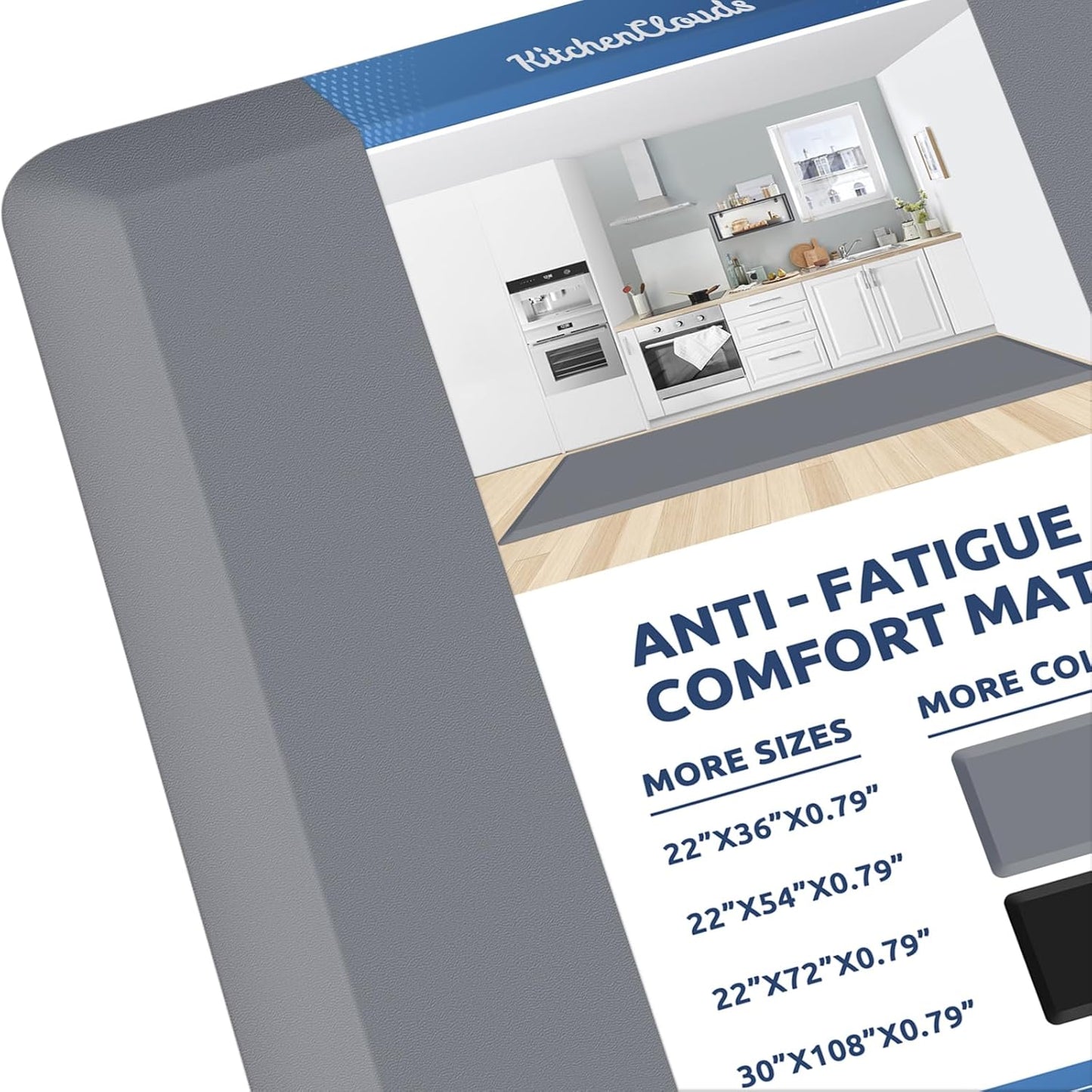 KitchenClouds Kitchen Mat Cushioned Anti Fatigue Rug 30"x108" Waterproof, Non Slip, Standing and Comfort Desk/Floor Mats for House Sink Office (Grey,0.8inch)