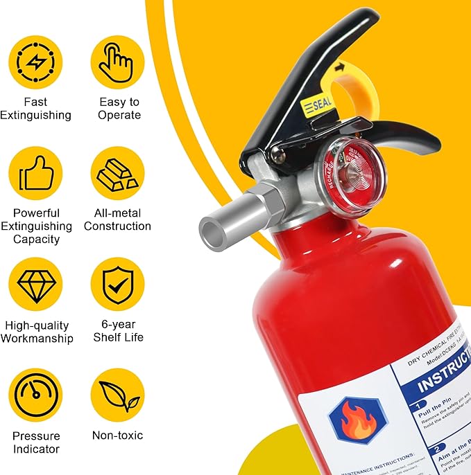 4 Pack ABC Dry Chemical Fire Extinguishers, 2.5 lb 1A:10B:C Rating for Home, Vehicle, Boat, Quick Release Handle, Compact & Portable Dry Powder Extinguisher