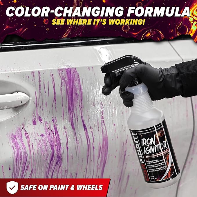Carfidant Iron Ignitor - Iron Remover & Wheel Cleaner - Color-Changing Purple Decon Spray for Brake Dust, Rust, Fallout - Safe on Paint, Rims & Metal - Car Detailing - pH Neutral - 16oz. (2-pack)