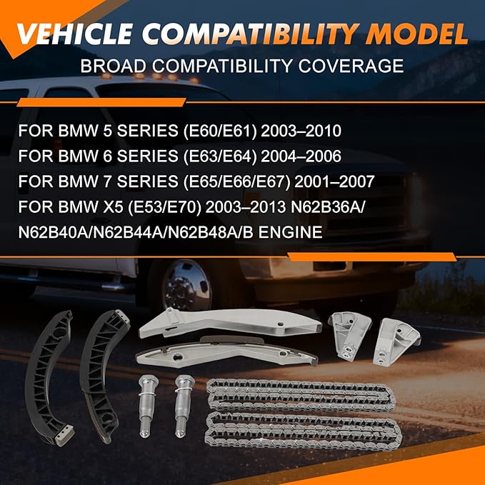 11317504468 11311439552 Engine Timing Chain Kit Compatible with BMW 545i 550i 645Ci 650i 735i 740i 745i 750i X5 2005-UP 4.4L/4.8L N62B Engine After-Market Parts 11317533462 11317533479