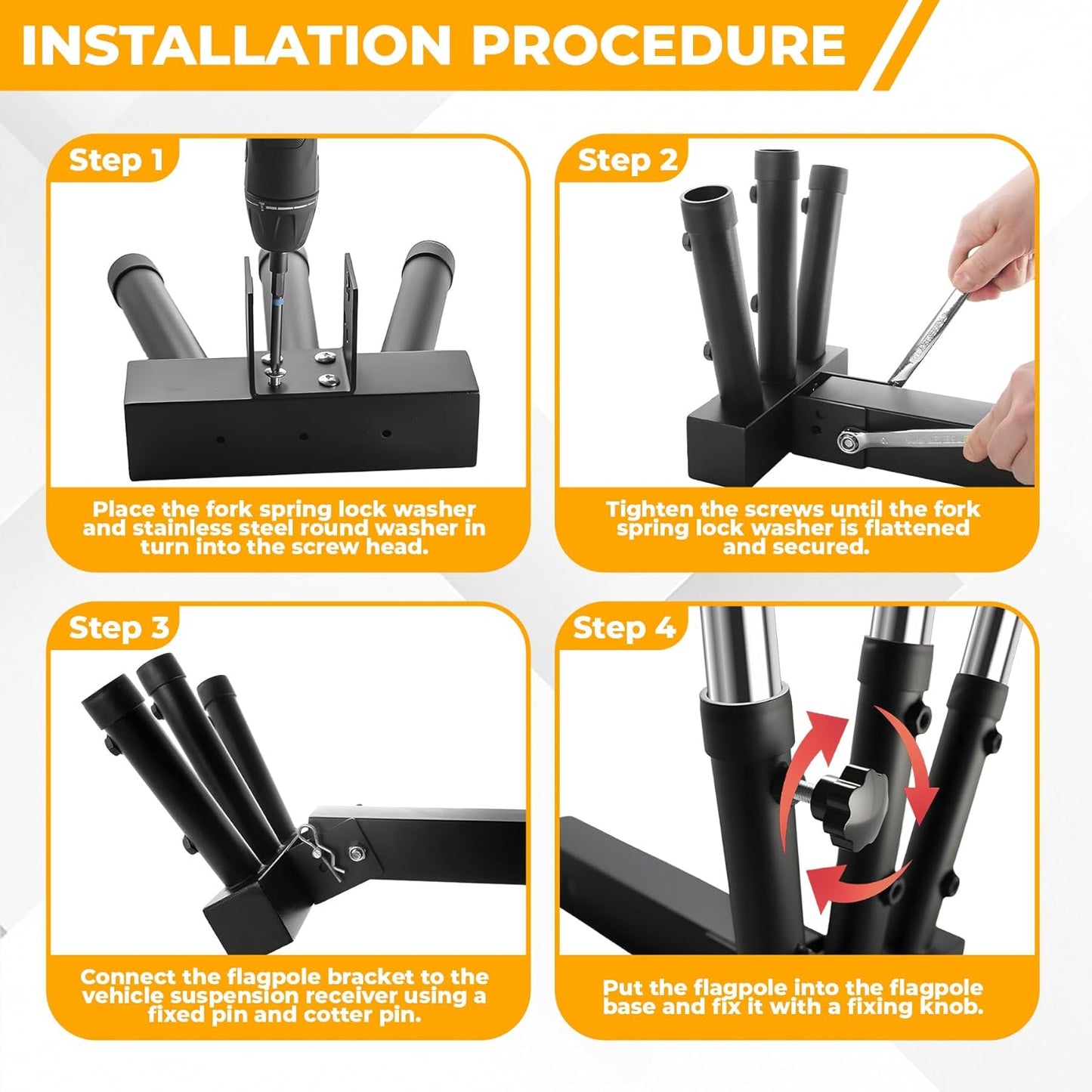 Heavy Duty Three Hitch Flag Holder, Trailer Hitch Flag Pole Holder, Fits 2" Trailer Receivers, Universal Hitch Flag Pole Holder Kit with Cars, Trucks, SUV, Pickups, Campers & Trailers