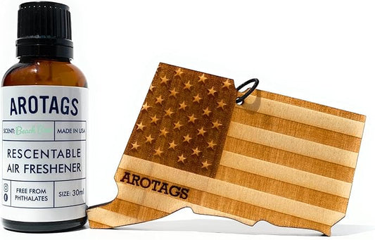 Arotags Car Air Freshener - Reusable Wood Diffuser - Hanging Odor Eliminator - Connecticut Patriot - Beach Bum Scent