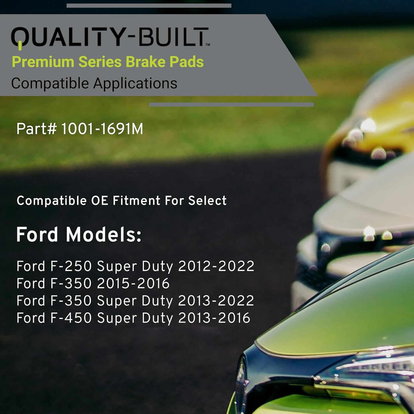 Premium Semi-Metallic Rear Brake Pads (1001-1691M) Compatible with Ford F-250 Super Duty 2012-2022, Ford F-350 2015-2016, Ford F-350 Super Duty 2013-2022, Ford F-450 Super Duty 2013-2016