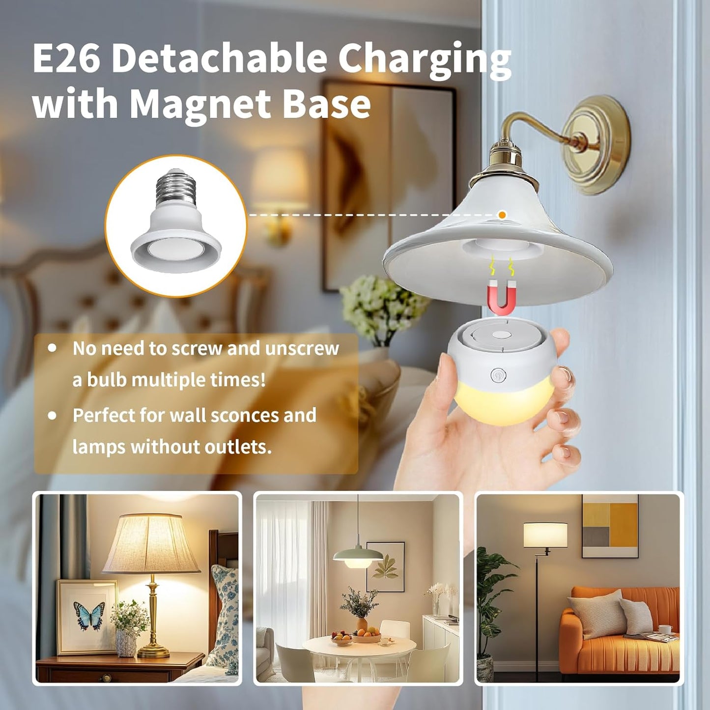 HISTAR Rechargeable Light Bulbs, 2500mah Battery Light Bulbs for Lamps with Remote, RGB, Timer, Dimmable, 3 Color Temperature, Magnetic Base