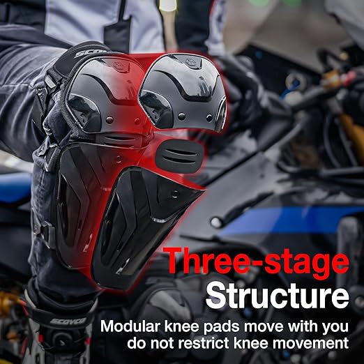 Scoyco Motorcycle Knee and Shin Guards – Motocross Knee Pads Adjustable TPU Protective Gear for Road Cycling