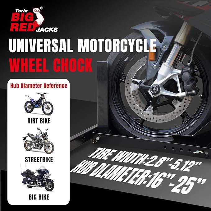 Big RED Motorcycle Trailer Wheel Chock: Adjustable Heavy-Duty Steel Motorcycle Stand Wheel Tire Chock for 16"-25" Off-Road and Standard Motorcycles, Upright 1800lbs Capacity