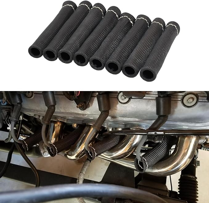 8Pcs 2500° Degree Spark Plug Wire Boots Heat Shield Protector Sleeve Cover Compatible with SBC BBC 350 454,6 Inch, Black