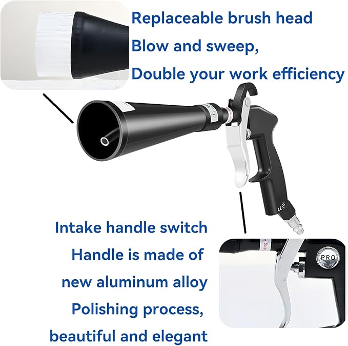 Youzon Tornado Car Cleaning Gun, Air Dryers, Blowers & Blades, Tornado Air Gun, Tornado Dry Cleaning Gun,Use with Air Compressor, Quickly Blowing Out Dirt (2 Nozzle)
