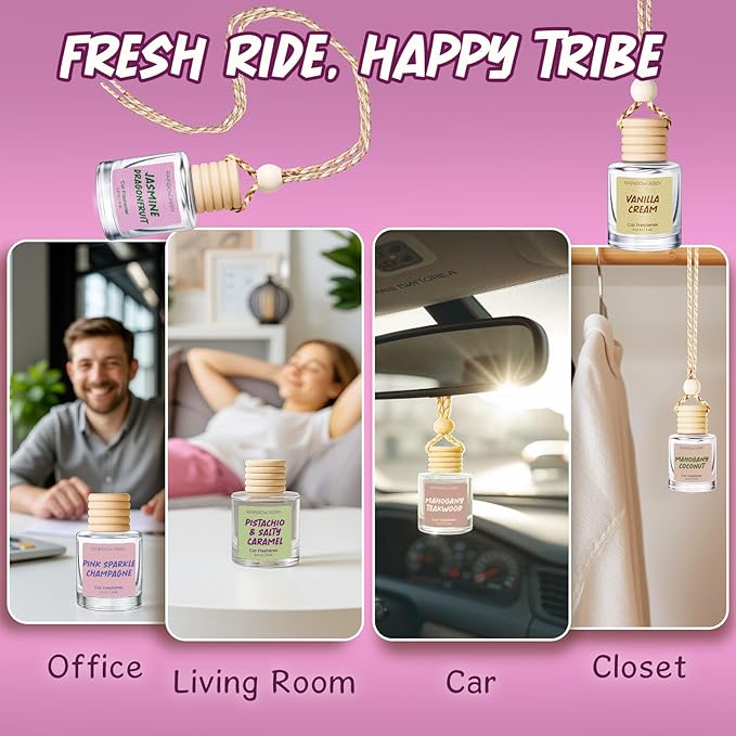 RAINBOW ABBY 6 Pack Car Air Freshener Diffusers for Women - Hanging Essential Oil Based Fragrance, Cute & Long-Lasting Scented Car Accessory, Unisex Vehicle Gift Set