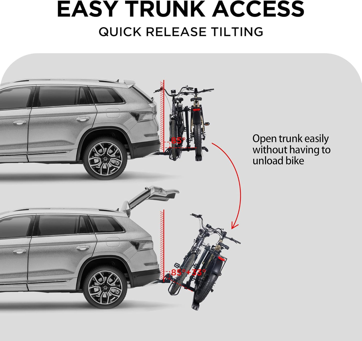Rockland Foldable 2-Ebike Rack, 200 lbs Capacity, Hitch Mount Electric Bike Rack, Fits up to 5" Fat Tire Width and 50" Wheelbase, Ebike Carrier Rack for 2" Receiver for Cars SUVs Vans RVs