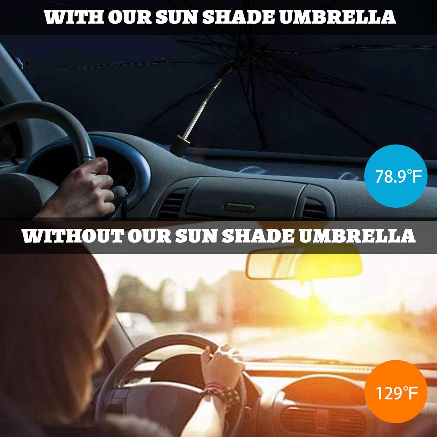 Windshield Sun Shade Umbrella, Portable Foldable, Spring Structure Wind Shield, Front Window Sunshade, Protect from Sun Rays Car Windshield, Universal for Any Car (61'' x 33.4'')
