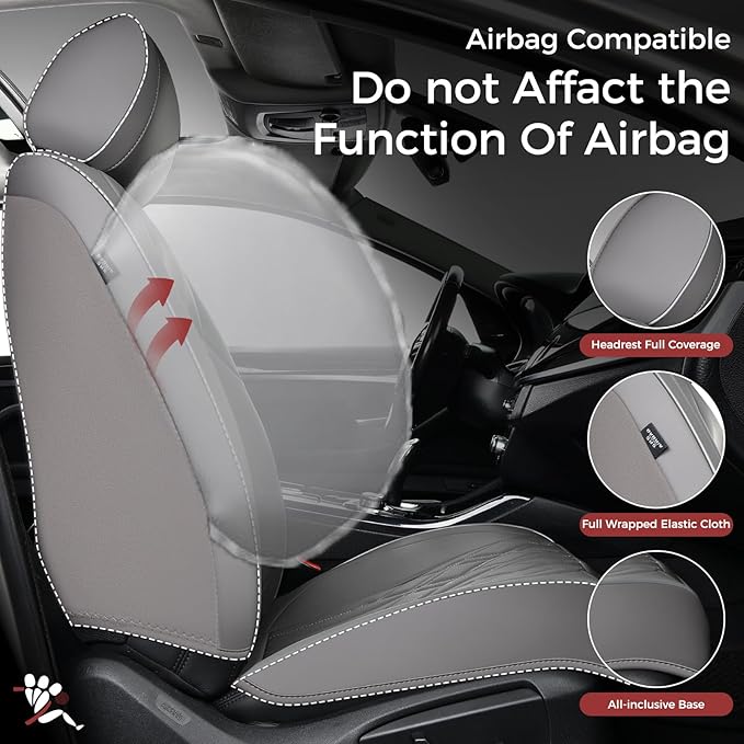 Huidasource Leather Seat Covers Full Set, Waterproof Truck Seat Cover for Sedan SUV Pickup Truck, Universal Fit for BMW for Buick for Subaru for Lexus for Volvo(Full Set/Gray)