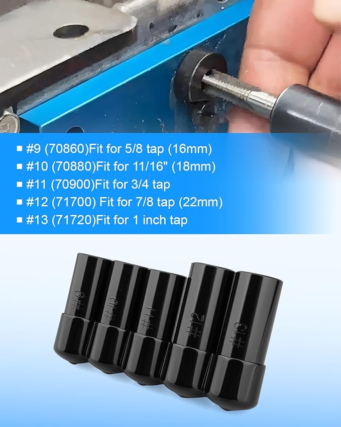 71670 Tap Socket Set Fit for 5/8", 11/16", 3/4", 7/8", 1" Standard Taps, 1/2" Drive Tap Socket Adapter for Large Tap and Die Set, for M.C.T.I. Standard Taps