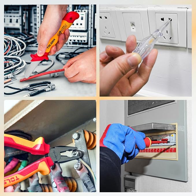 TOLSEN Insulated Screwdriver & Pliers Set: 11-Piece VDE Insulated Set, 1000V Insulated Electrician Tool Set with Insulated Phillips and Slotted Screwdrivers, Insulated Pliers and Cable Knife