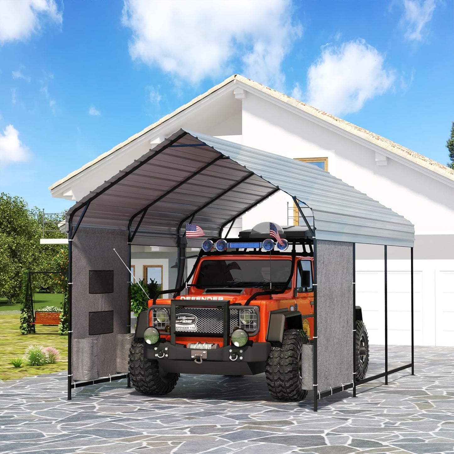 10'x15'x10' Heavy Duty Metal Carport, Steel Carports Canopy with Galvanized Steel Frame and Roof, Metal Carport Shelter for Boats, SUVs and Trucks