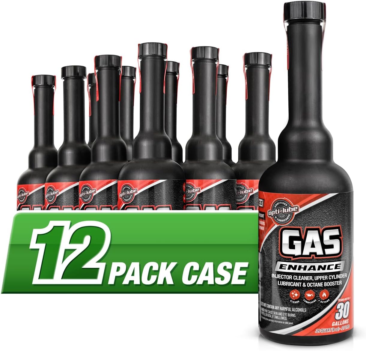 Opti-Lube Gas Enhance Fuel ADDITIVE: 8OZ Long Neck Bottles (12 Pack)