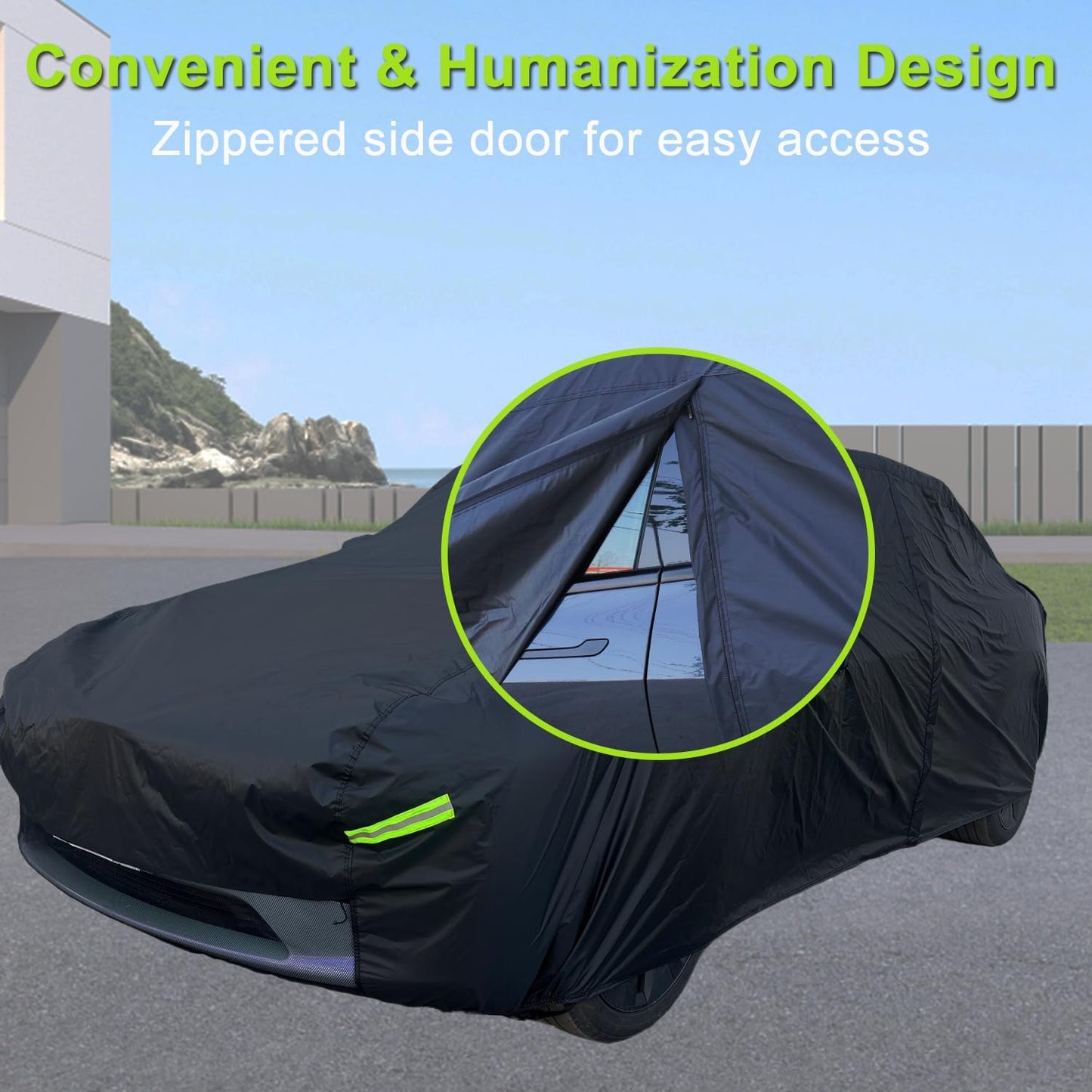 Car Cover Custom Fit for Tesla Model Y, Waterproof All Weather Full Exterior Cover Rain Snow UV Protection with Door Zipper Charging Port
