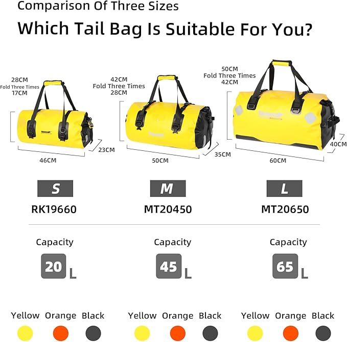 Rhinowalk Motorcycle Saddle Bag Motorbike Travel Tail Bag 45L Waterproof Pannier Storage Bag Motor Bike Accessories Powersports Luggage (Black)