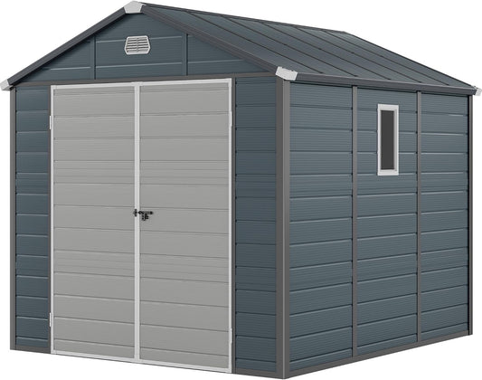 YITAHOME 8x9 FT Outdoor Storage Shed w/o Floor, All-Weather Plastic Shed with Lockable Doors, Window & Vents, Plastic Tool Shed for Backyard, Patio, Poolside, Lawn, Gray