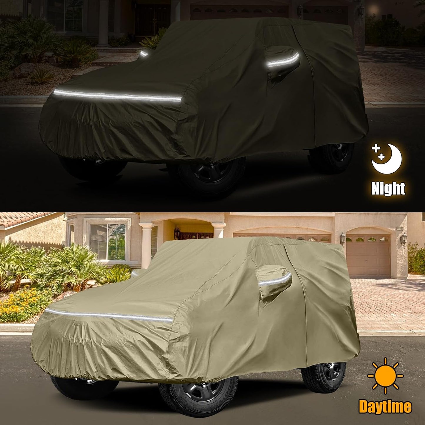 Waterproof Car Covers Replace for 2007-2025 Jeep Wrangler 2 Door, Multilayer Heavy Duty with Cotton Liner All Weather Car Cover with Zipper Door, Windproof Bands for Snow Rain Dust Protection