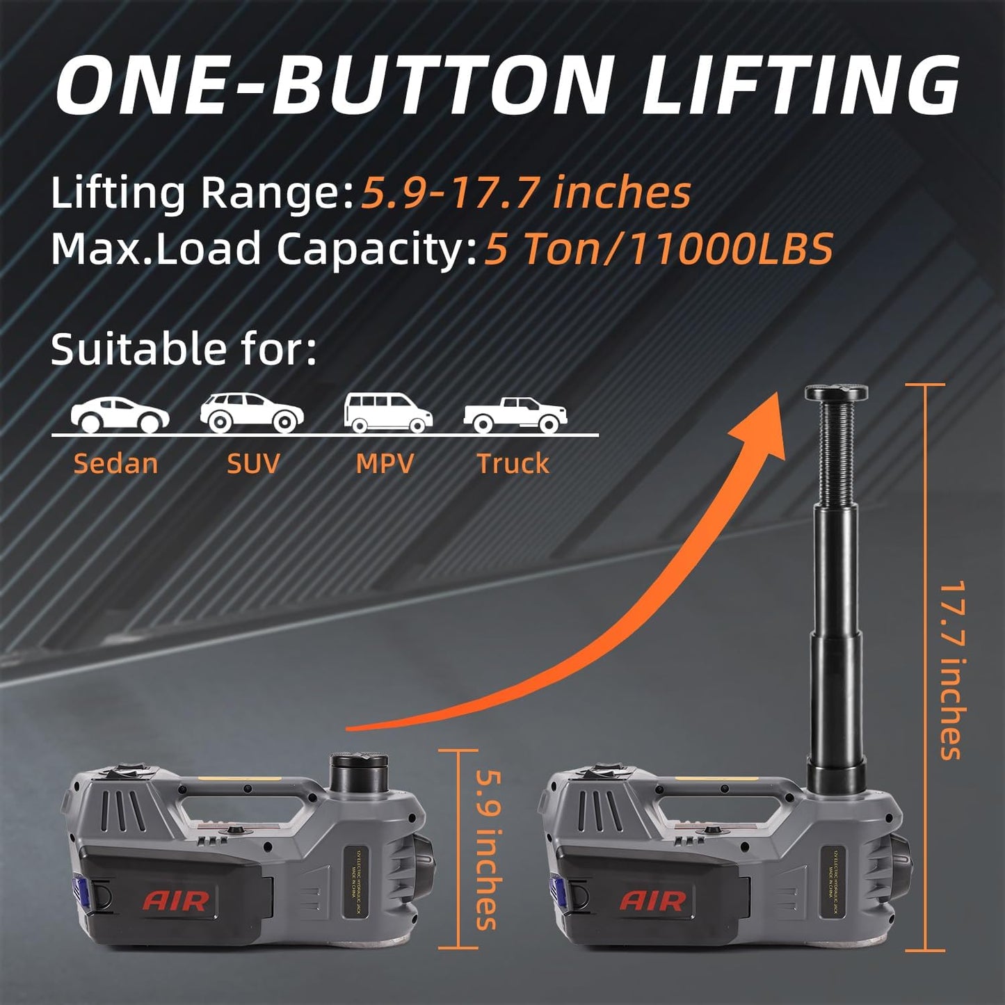 STANDTALL Electric Car Jack Kit 5T 12V Electric Floor Jack Lift for Vehicle, Electric Hydraulic Jack Auto Repair Tool Set with Built-in Inflator and Impact Wrench